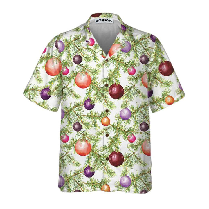 Lune London | Christmas balls and Hawaiian shirts with fir branches, Fun Christmas shirt, Best Christmas gift idea