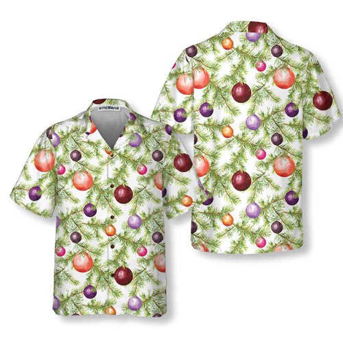 Amarae | Christmas balls and Hawaiian shirts with fir branches, Fun Christmas shirt, Best Christmas gift idea