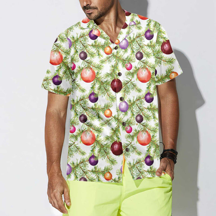 Lune London | Christmas balls and Hawaiian shirts with fir branches, Fun Christmas shirt, Best Christmas gift idea