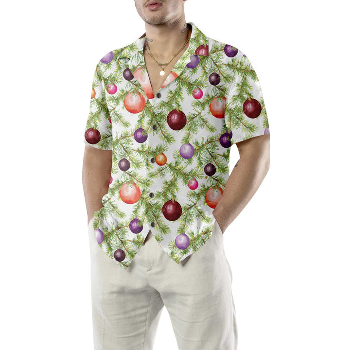 Lune London | Christmas balls and Hawaiian shirts with fir branches, Fun Christmas shirt, Best Christmas gift idea