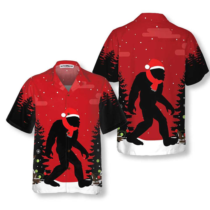 Lune London | Bigfoot Christmas Hawaiian Shirt in the Woods, Fun Bigfoot Christmas T-Shirt for Men