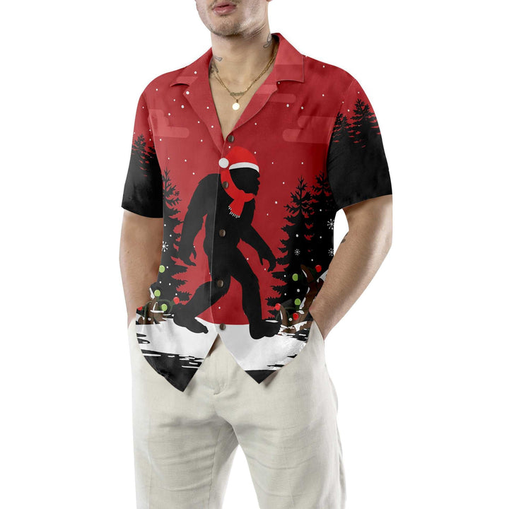 Lune London | Bigfoot Christmas Hawaiian Shirt in the Woods, Fun Bigfoot Christmas T-Shirt for Men