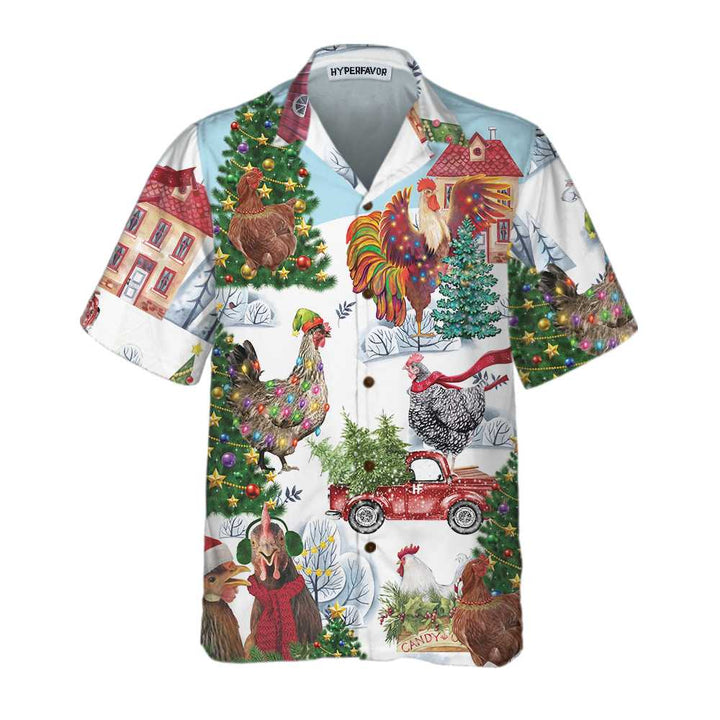 Lune London | Christmas Chicken Hawaiian Shirt, Fun Christmas Chicken Shirt, Best Christmas Gift Idea