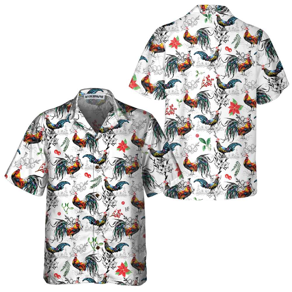 Lune London | Christmas Hawaiian shirt with Christmas chicken and Christmas star, tropical Christmas t-shirt for men