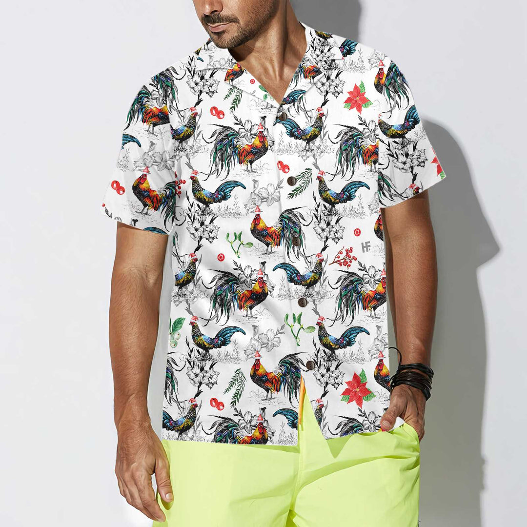 Lune London | Christmas Hawaiian shirt with Christmas chicken and Christmas star, tropical Christmas t-shirt for men