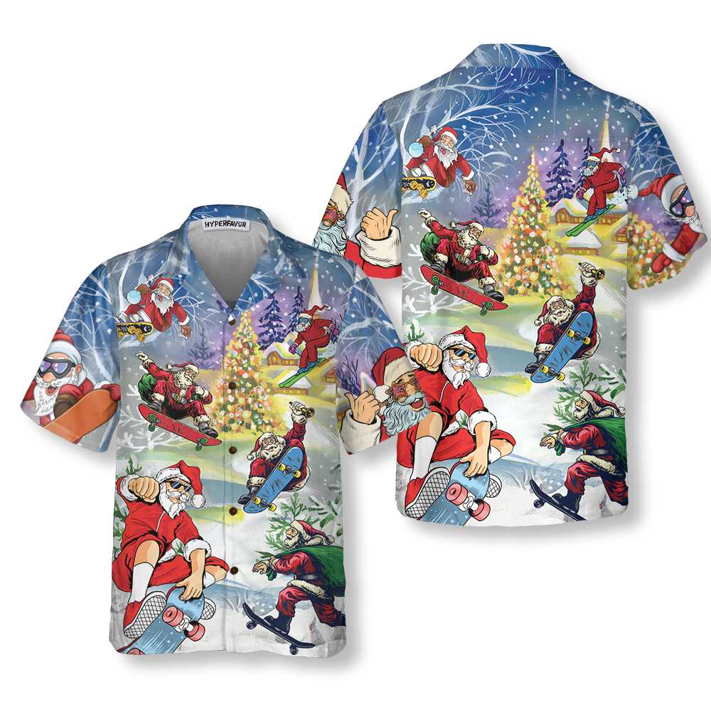 Lune London | Christmas Come Skateboard With Santa Hawaiian Shirt, Funny Santa Shirt, Gift For Christmas