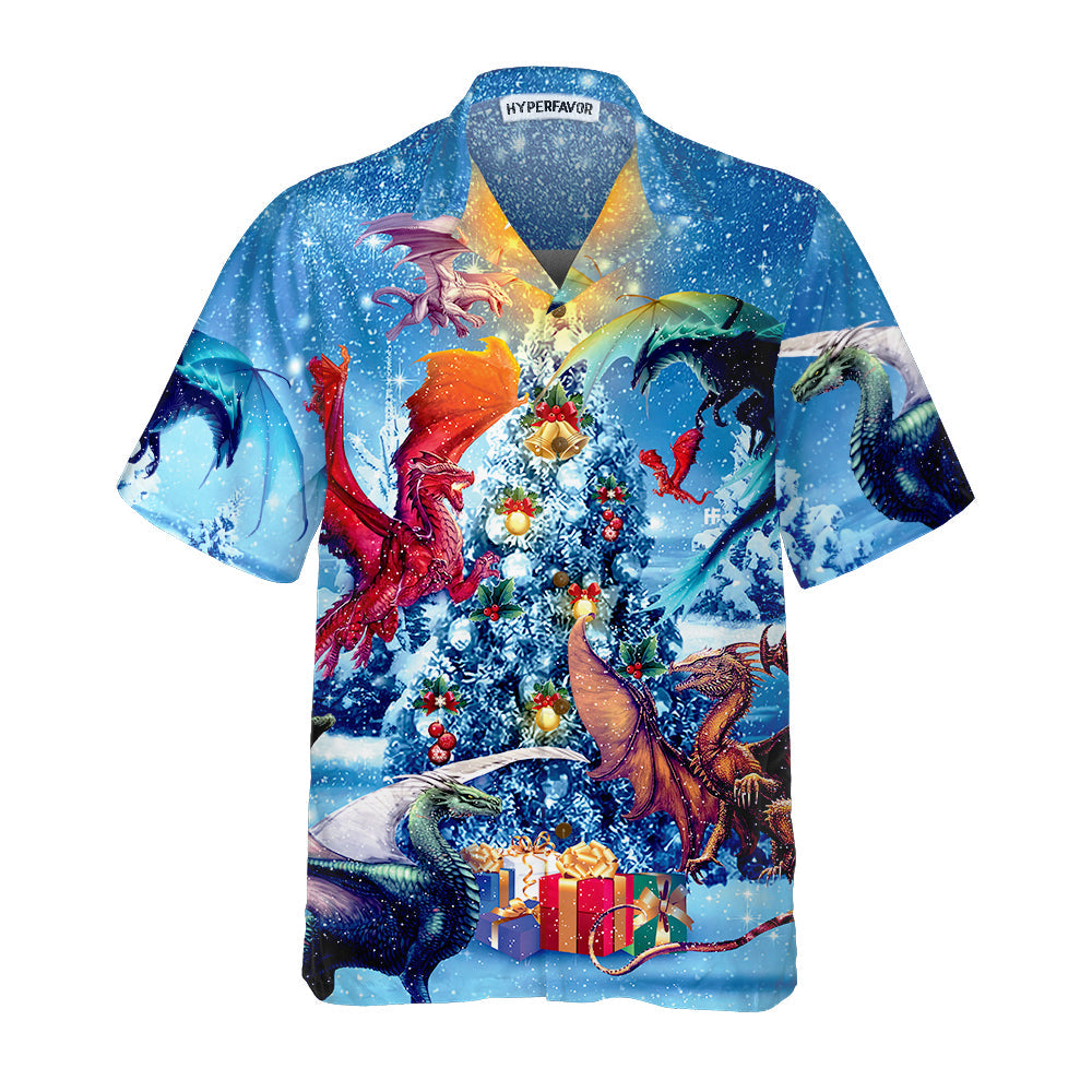 Lune London | Christmas Hawaiian Shirt Dragons Reunion, Festive Dragon Hawaiian Shirt for Men