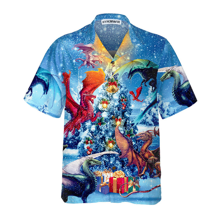 Lune London | Christmas Hawaiian Shirt Dragons Reunion, Festive Dragon Hawaiian Shirt for Men