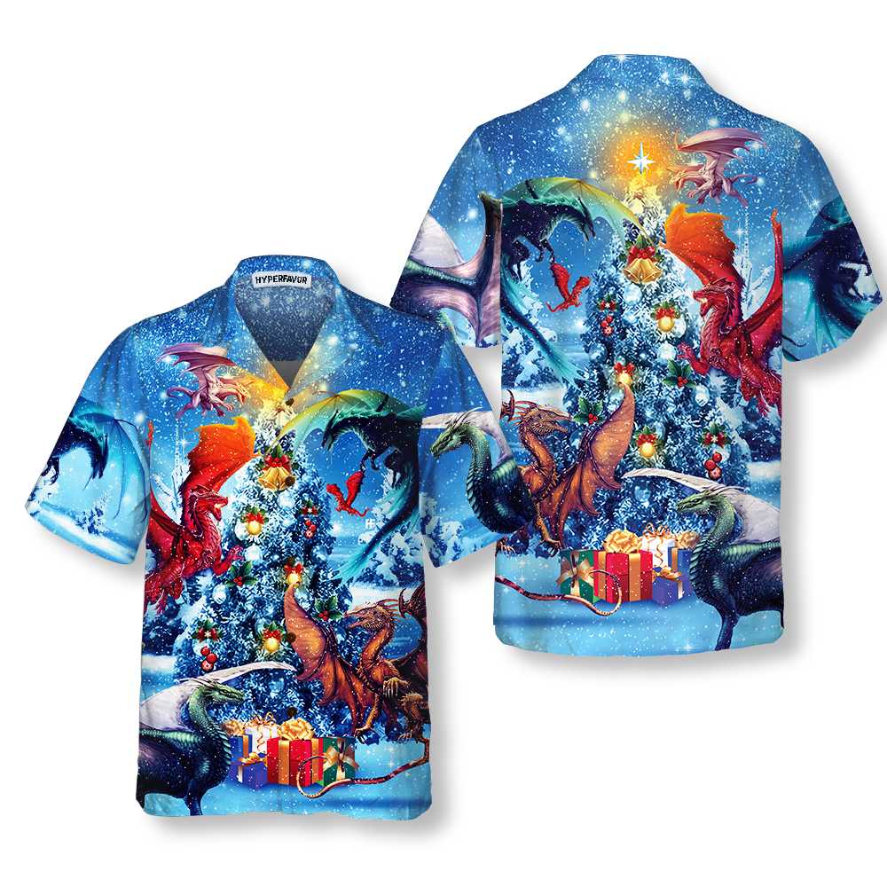 Lune London | Christmas Hawaiian Shirt Dragons Reunion, Festive Dragon Hawaiian Shirt for Men
