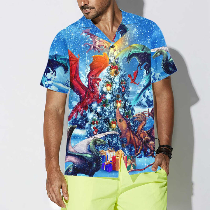 Lune London | Christmas Hawaiian Shirt Dragons Reunion, Festive Dragon Hawaiian Shirt for Men