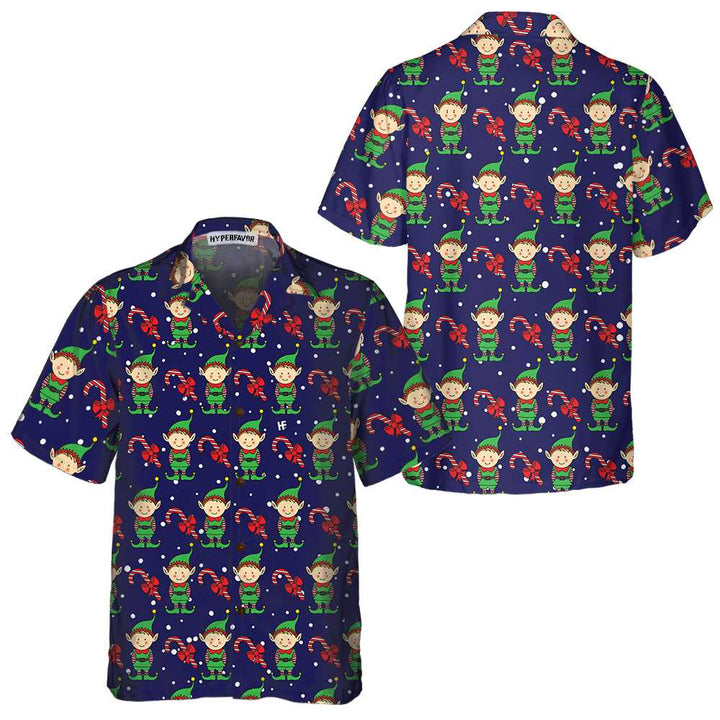 Lune London | Blue Hawaiian shirt of Christmas elves. Christmas elf shirt, best Christmas gift idea.