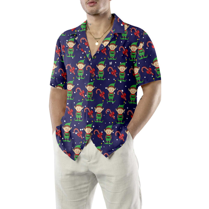 Lune London | Blue Hawaiian shirt of Christmas elves. Christmas elf shirt, best Christmas gift idea.