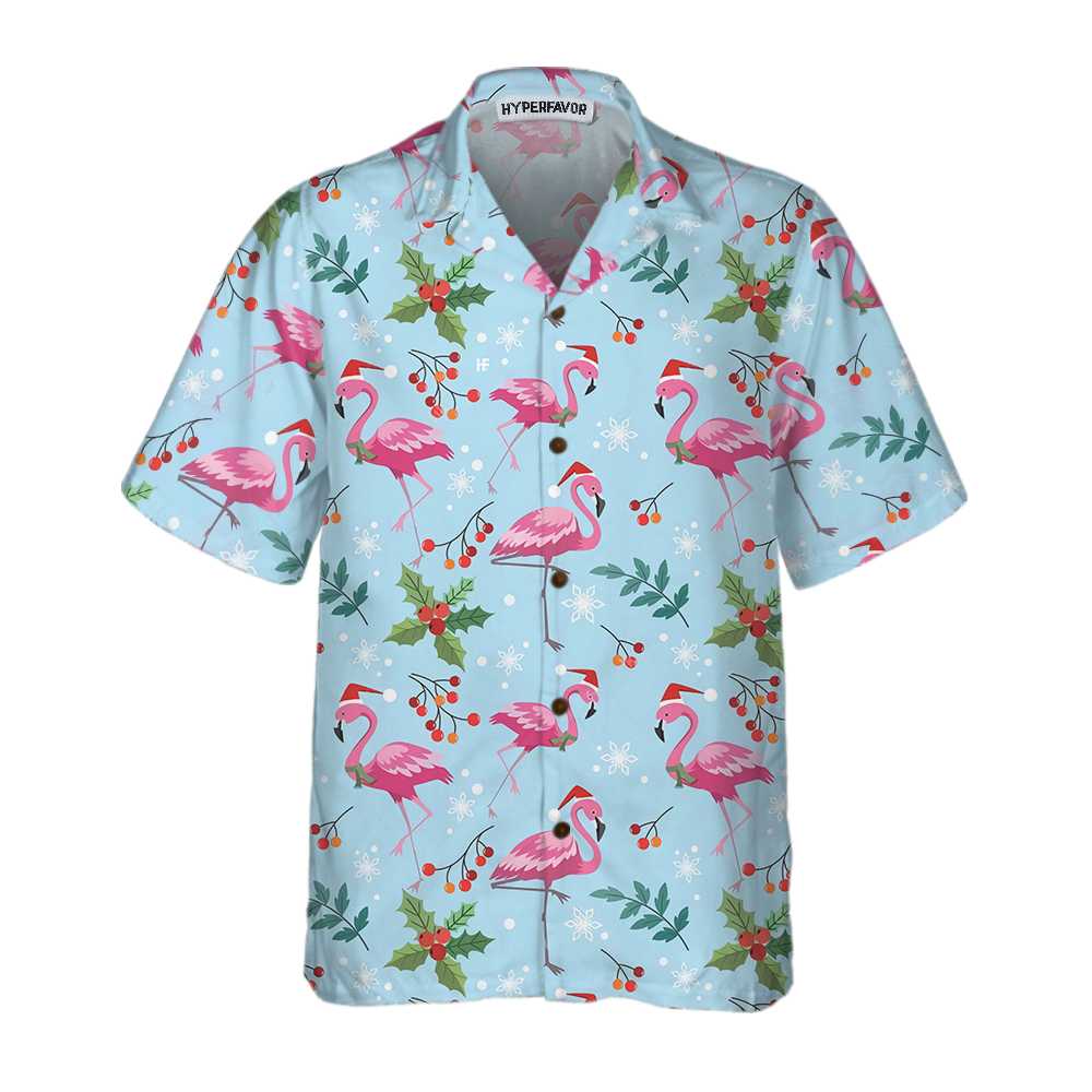 Lune London | Seamless Hawaiian shirt with Christmas flamingo pattern, Christmas flamingo shirt, best Christmas gift idea