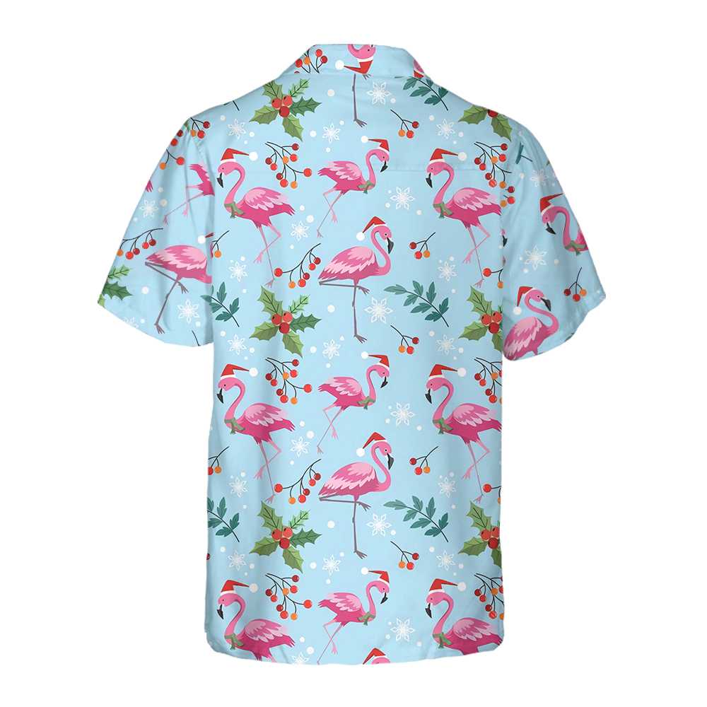 Lune London | Seamless Hawaiian shirt with Christmas flamingo pattern, Christmas flamingo shirt, best Christmas gift idea