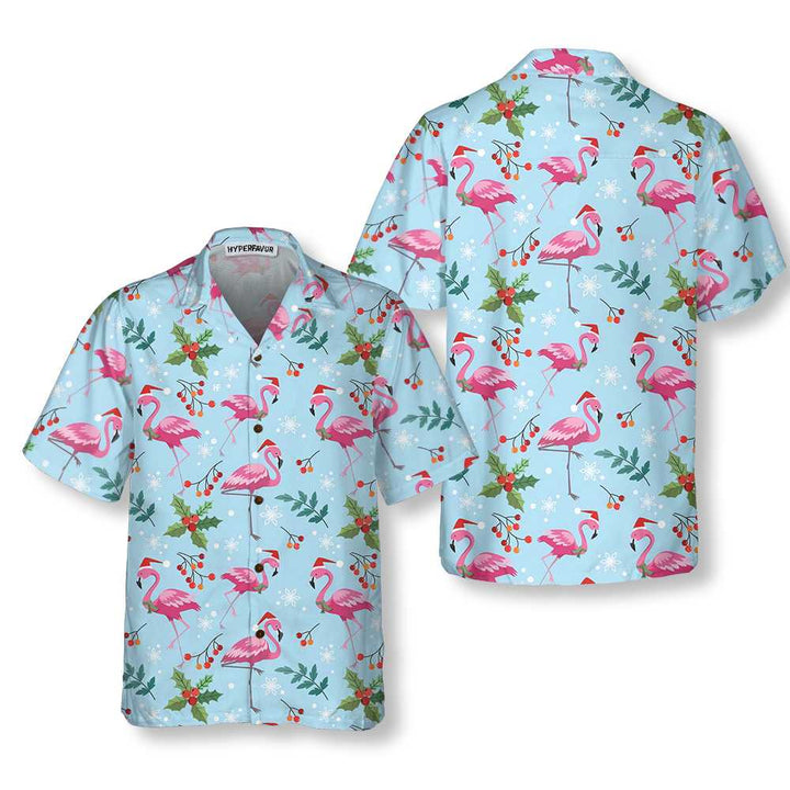 Lune London | Seamless Hawaiian shirt with Christmas flamingo pattern, Christmas flamingo shirt, best Christmas gift idea