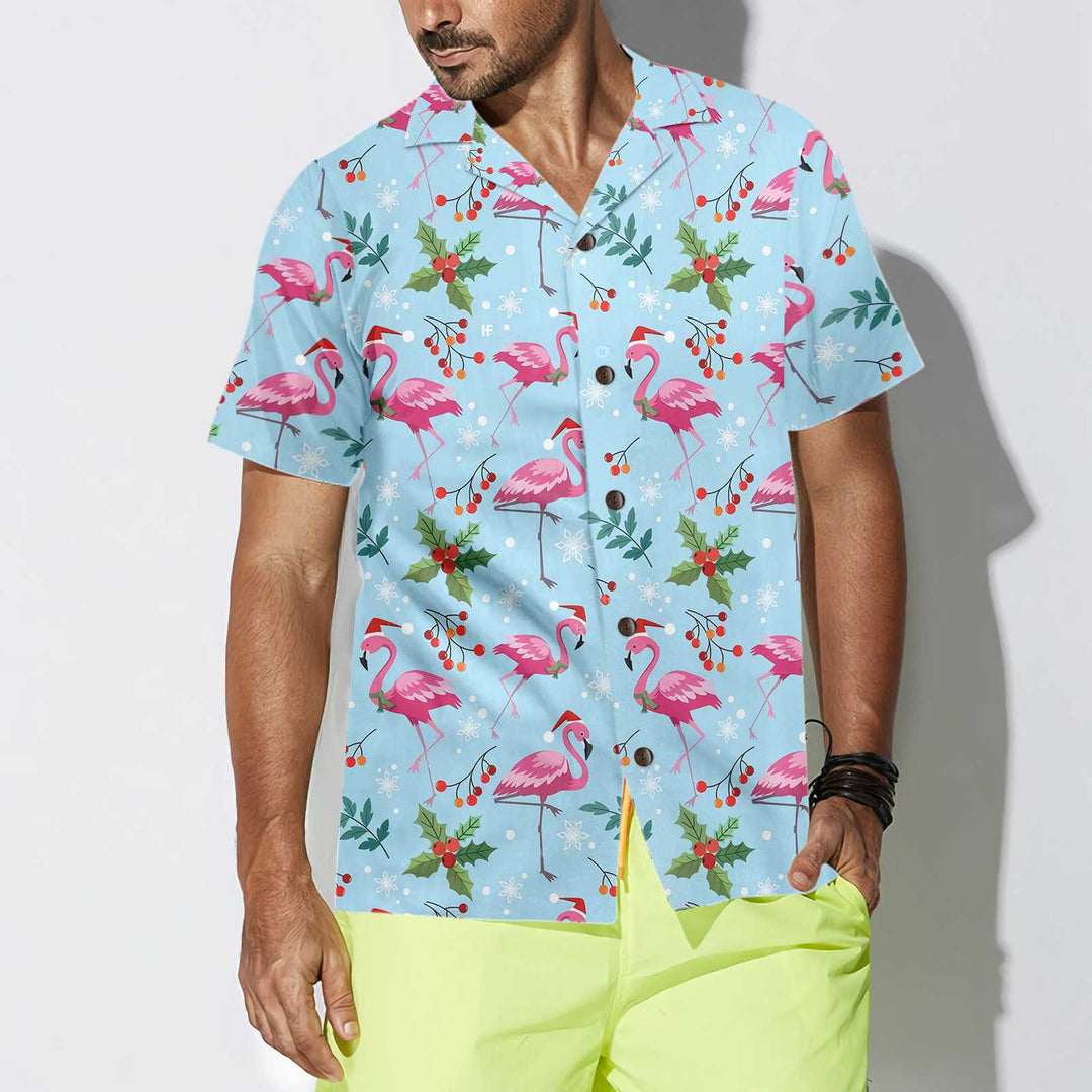 Lune London | Seamless Hawaiian shirt with Christmas flamingo pattern, Christmas flamingo shirt, best Christmas gift idea