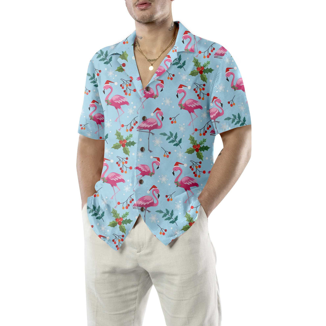 Lune London | Seamless Hawaiian shirt with Christmas flamingo pattern, Christmas flamingo shirt, best Christmas gift idea