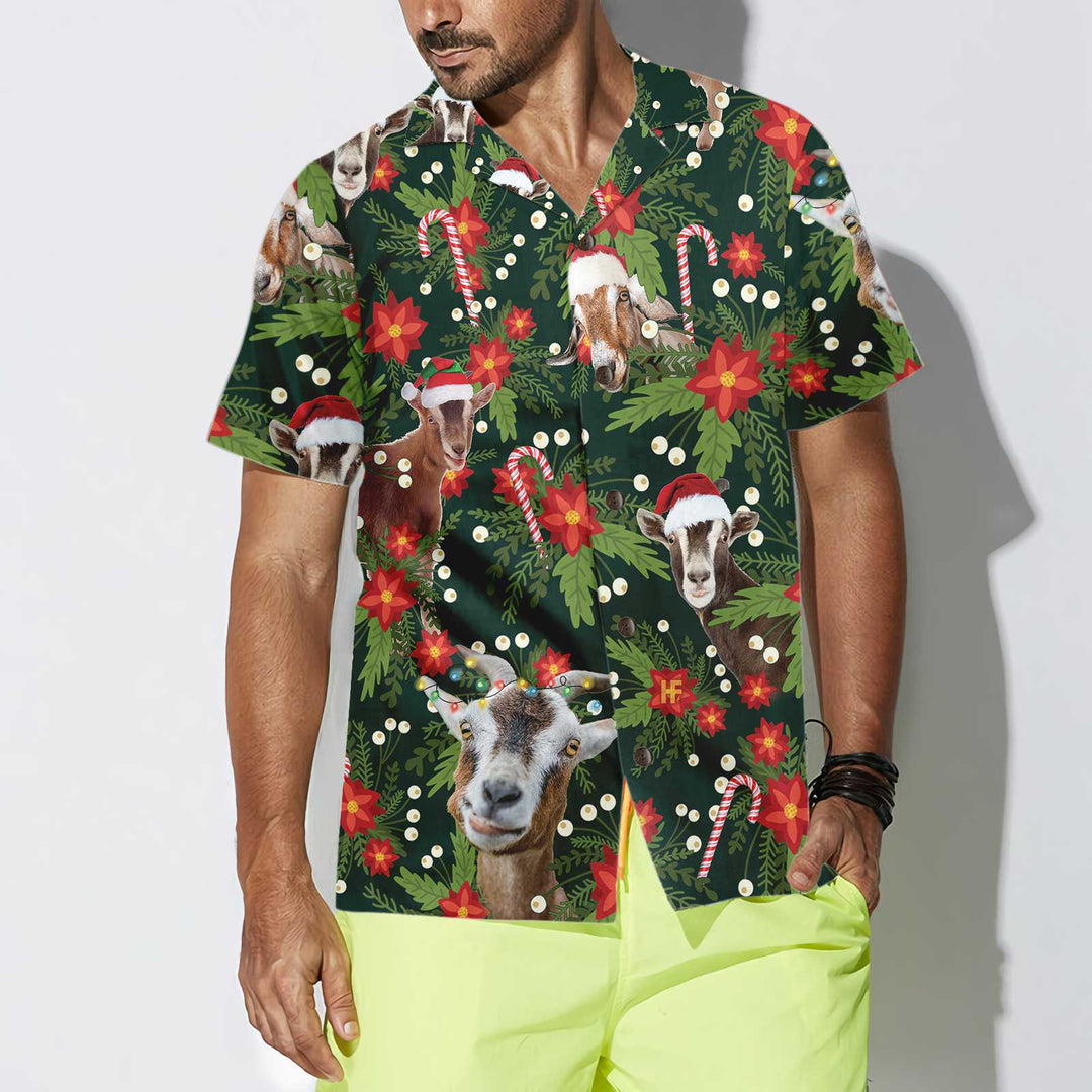 Lune London | Christmas Goat Hawaiian Shirt with Christmas Star, Fun Christmas Goat Shirt