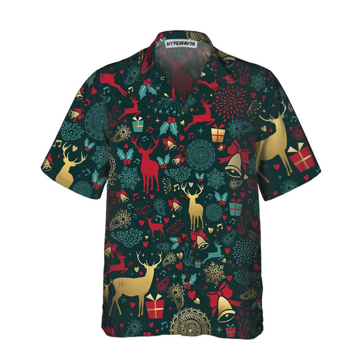 Lune London | Christmas golden deer pattern Hawaiian shirt, Christmas reindeer shirt, best Christmas gift idea