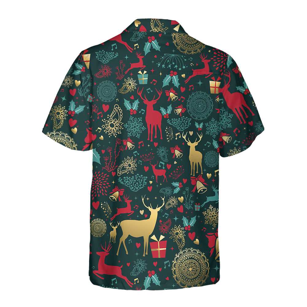 Lune London | Christmas golden deer pattern Hawaiian shirt, Christmas reindeer shirt, best Christmas gift idea