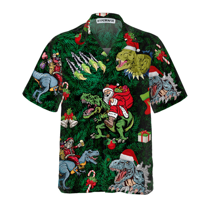 Lune London | Christmas Holidays with T-Rex Hawaiian Shirt, Fun Christmas Shirt with Dinosaur, Best Christmas Gift Idea