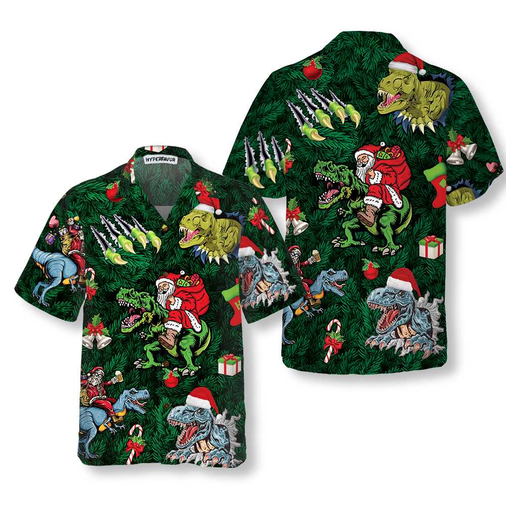 Lune London | Christmas Holidays with T-Rex Hawaiian Shirt, Fun Christmas Shirt with Dinosaur, Best Christmas Gift Idea