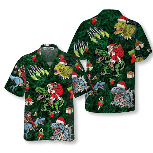 Amarae | Christmas Holidays with T-Rex Hawaiian Shirt, Fun Christmas Shirt with Dinosaur, Best Christmas Gift Idea