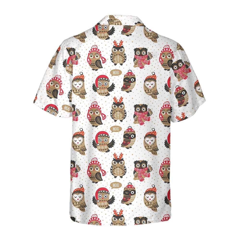Lune London | Christmas Owl with Knitted Hat Hawaiian Shirt, Fun Christmas Shirt, Best Christmas Gift Idea