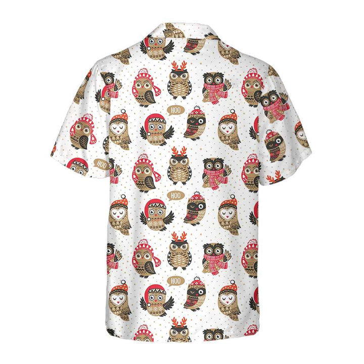 Lune London | Christmas Owl with Knitted Hat Hawaiian Shirt, Fun Christmas Shirt, Best Christmas Gift Idea