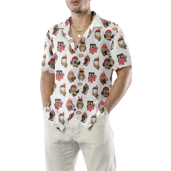 Lune London | Christmas Owl with Knitted Hat Hawaiian Shirt, Fun Christmas Shirt, Best Christmas Gift Idea