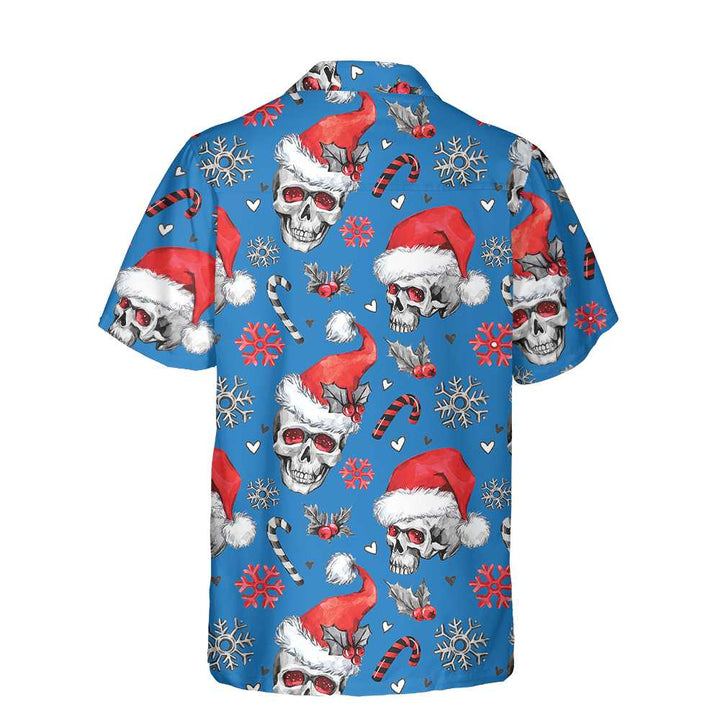Lune London | Christmas Skull with Candy Canes Blue Version Christmas Hawaiian Shirt, Christmas Skull Hawaiian Shirt for Men