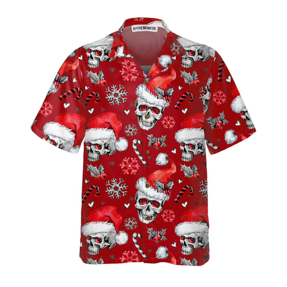 Lune London | Christmas Skull with Candy Canes Red Version Christmas Hawaiian Shirt, Christmas Hawaiian Shirt for Men