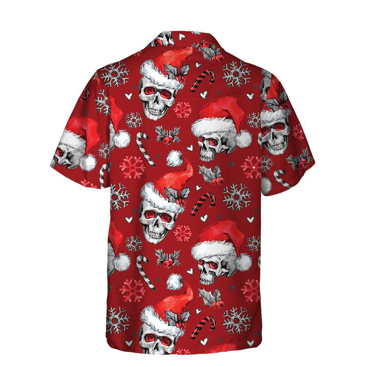 Lune London | Christmas Skull with Candy Canes Red Version Christmas Hawaiian Shirt, Christmas Hawaiian Shirt for Men