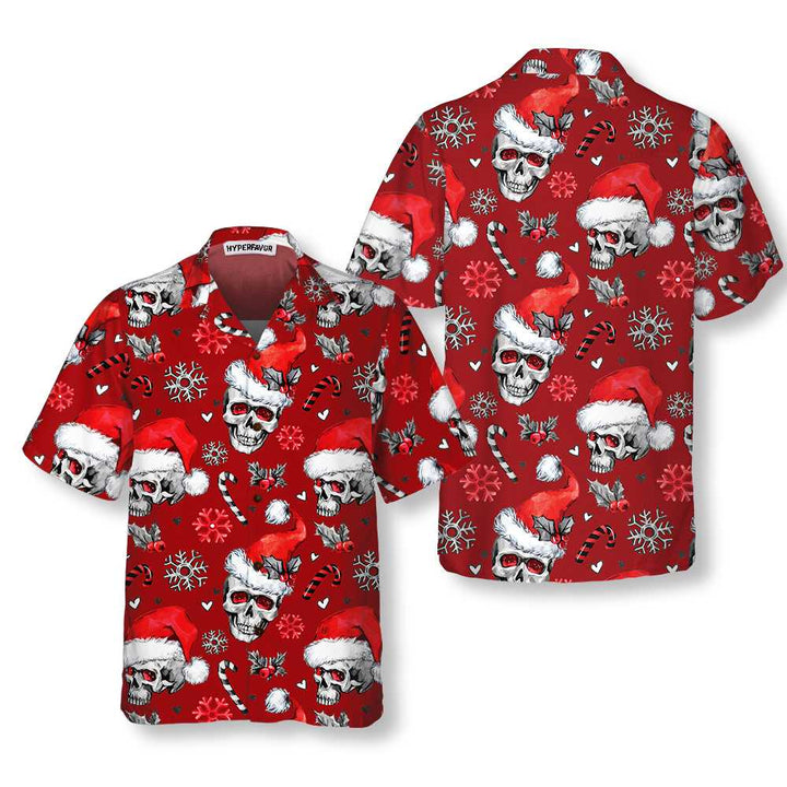 Lune London | Christmas Skull with Candy Canes Red Version Christmas Hawaiian Shirt, Christmas Hawaiian Shirt for Men