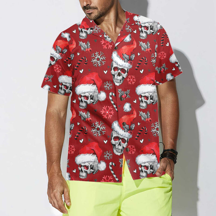 Lune London | Christmas Skull with Candy Canes Red Version Christmas Hawaiian Shirt, Christmas Hawaiian Shirt for Men