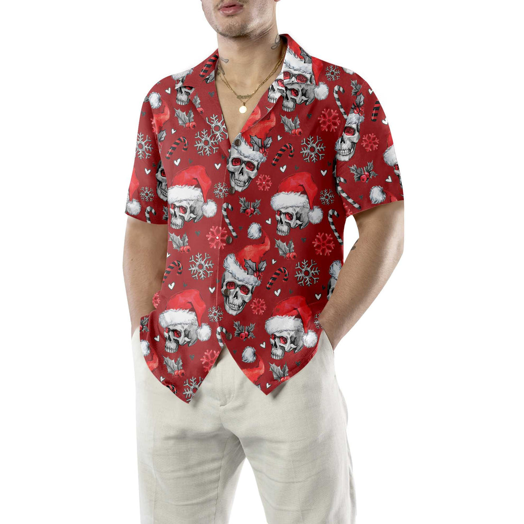 Lune London | Christmas Skull with Candy Canes Red Version Christmas Hawaiian Shirt, Christmas Hawaiian Shirt for Men