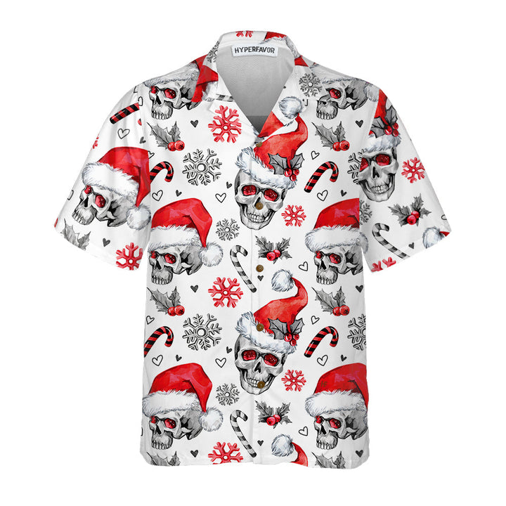 Lune London | Christmas Skull with Candy Canes White Version Christmas Hawaiian Shirt, Christmas Hawaiian Shirt for Men