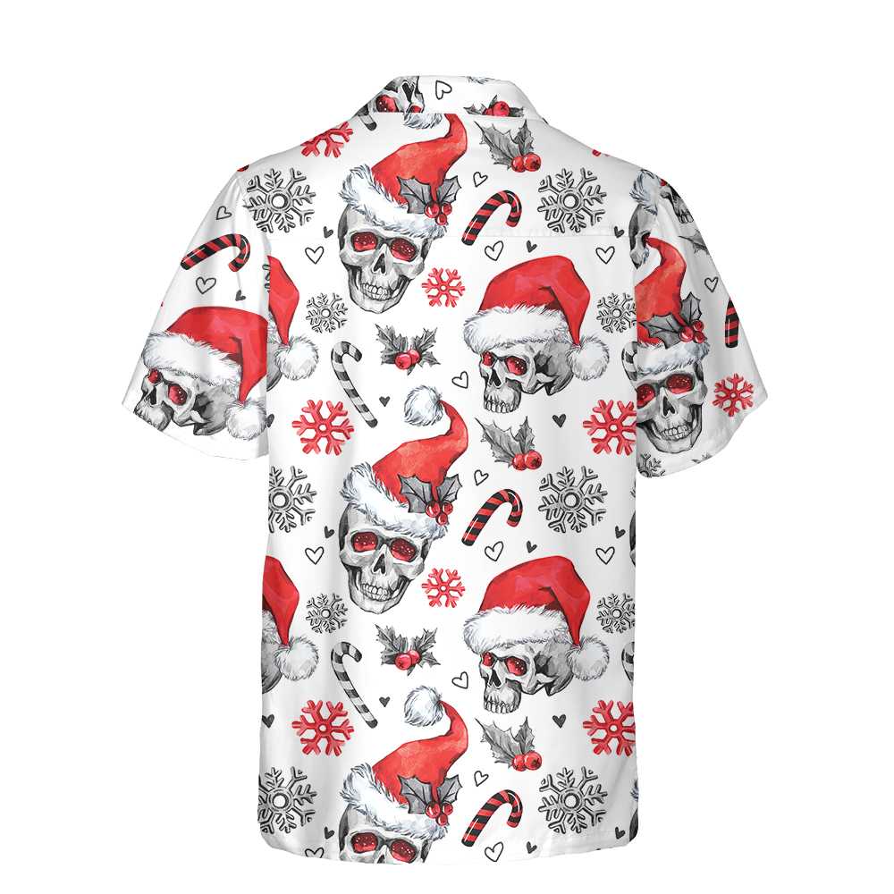 Lune London | Christmas Skull with Candy Canes White Version Christmas Hawaiian Shirt, Christmas Hawaiian Shirt for Men