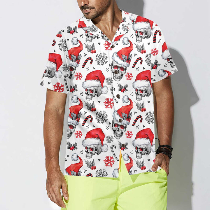 Lune London | Christmas Skull with Candy Canes White Version Christmas Hawaiian Shirt, Christmas Hawaiian Shirt for Men