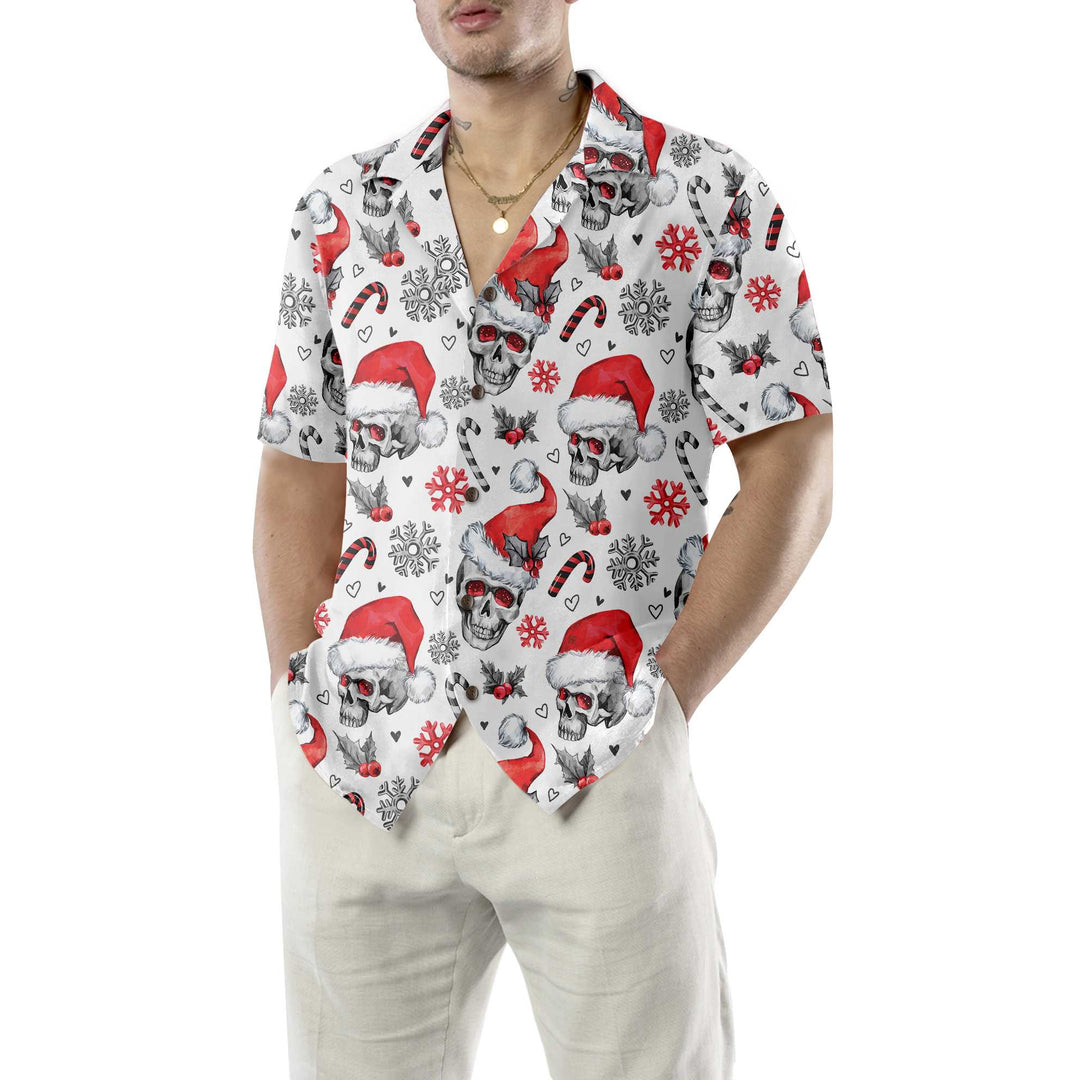 Lune London | Christmas Skull with Candy Canes White Version Christmas Hawaiian Shirt, Christmas Hawaiian Shirt for Men