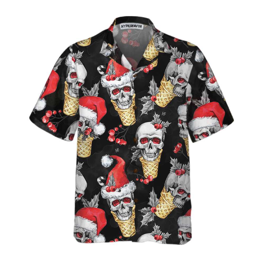 Lune London | Christmas Skull Hawaiian Shirt with Waffle Cone, Fun Christmas Skull T-Shirt, Best Gift for Christmas