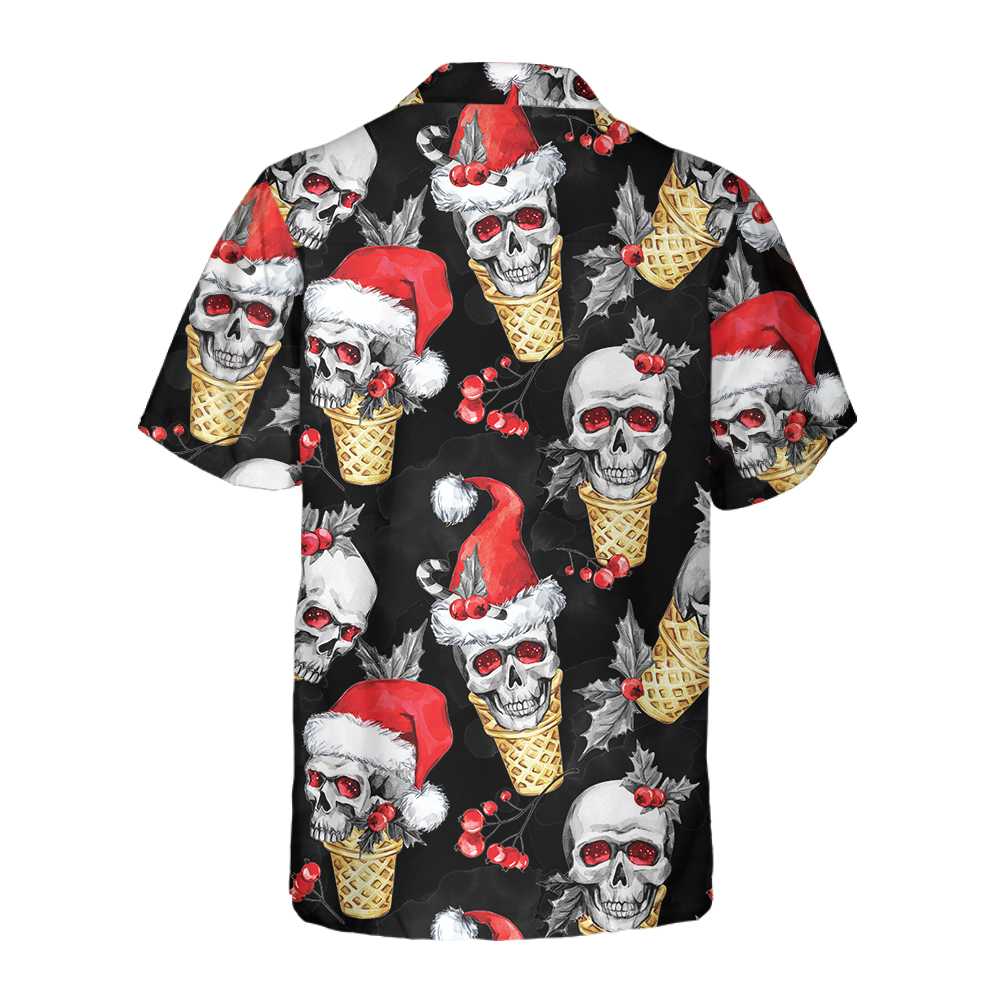 Lune London | Christmas Skull Hawaiian Shirt with Waffle Cone, Fun Christmas Skull T-Shirt, Best Gift for Christmas