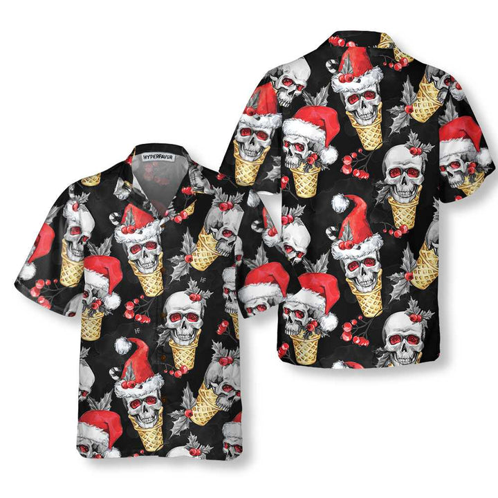 Lune London | Christmas Skull Hawaiian Shirt with Waffle Cone, Fun Christmas Skull T-Shirt, Best Gift for Christmas
