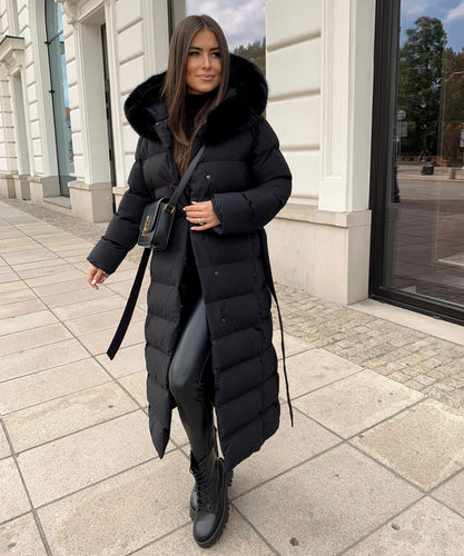 Amarae | Women's Long Quilted Winter Parka with Hood and Belt