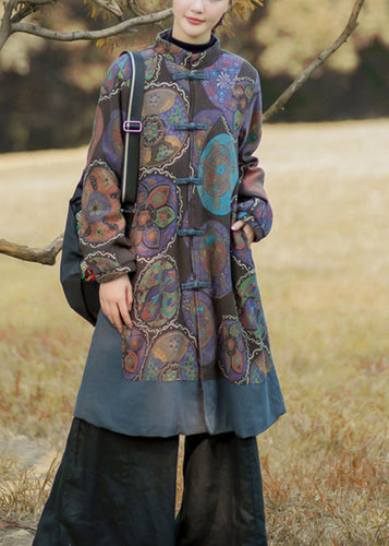 Amarae | Color of flowers High collar Pockets Print Cotton Coats Long sleeves