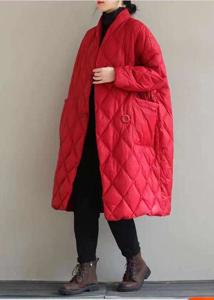 Amarae | Solid red high collar jacket with large pockets padded in fine cotton winter