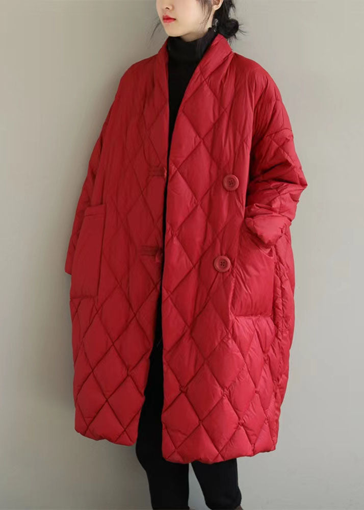 Amarae | Solid red high collar jacket with large pockets padded in fine cotton winter