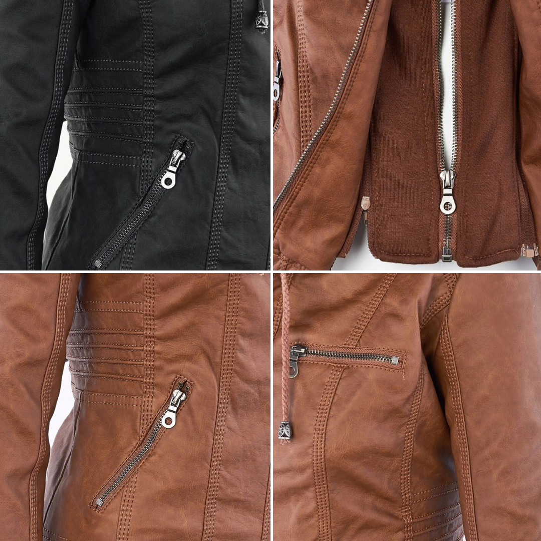 Amarae | Waterproof Women's Faux Leather Jacket with Hood