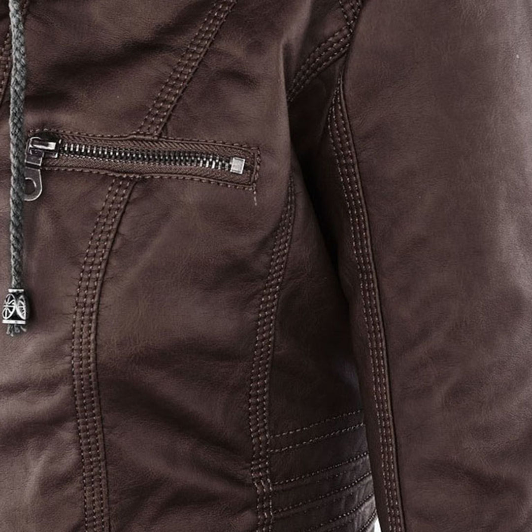Amarae | Waterproof Women's Faux Leather Jacket with Hood