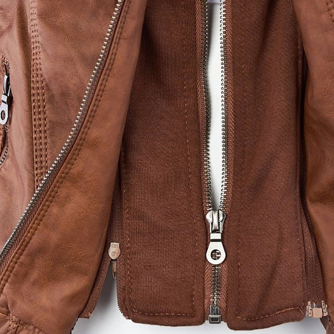 Amarae | Waterproof Women's Faux Leather Jacket with Hood